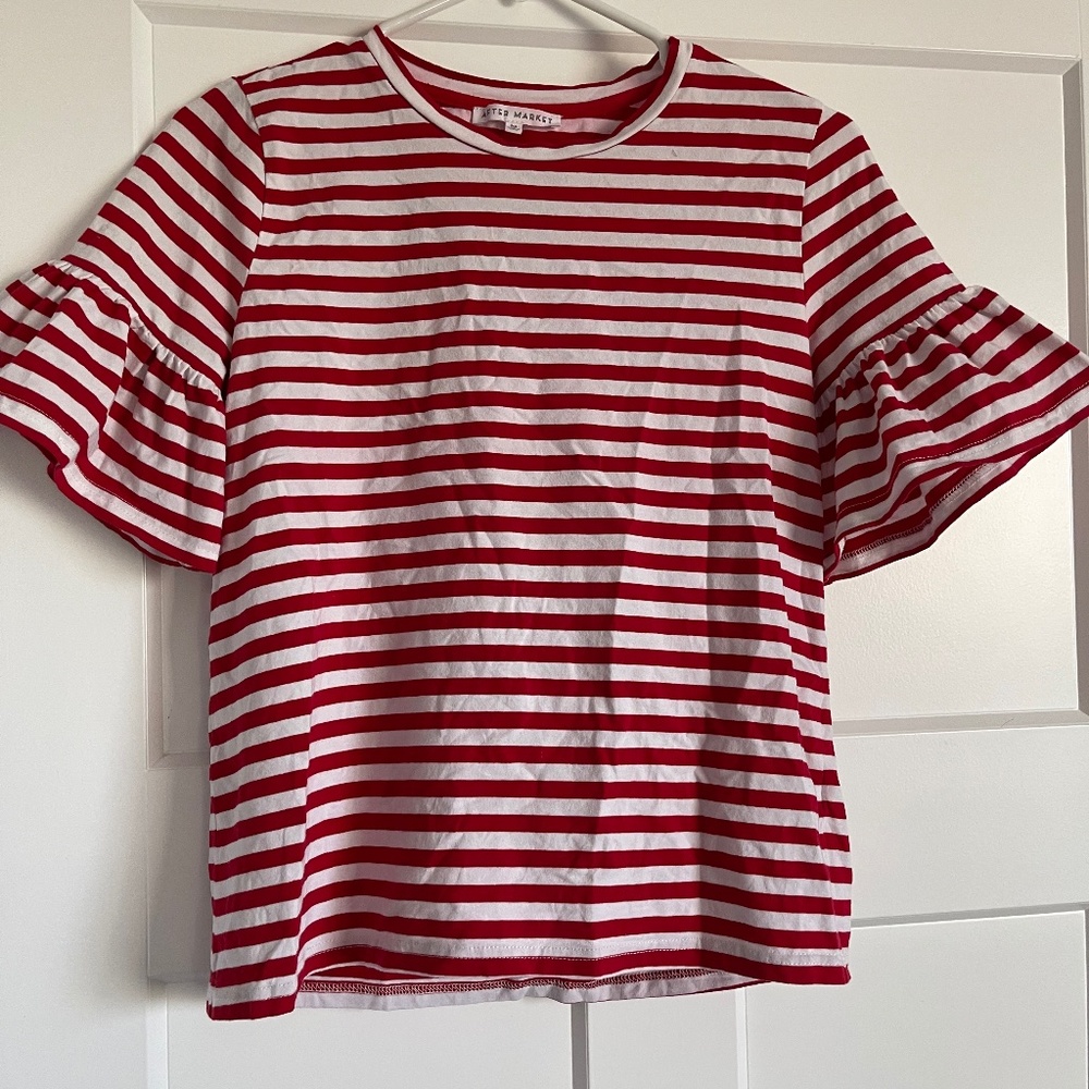 Striped flutter sleeve top